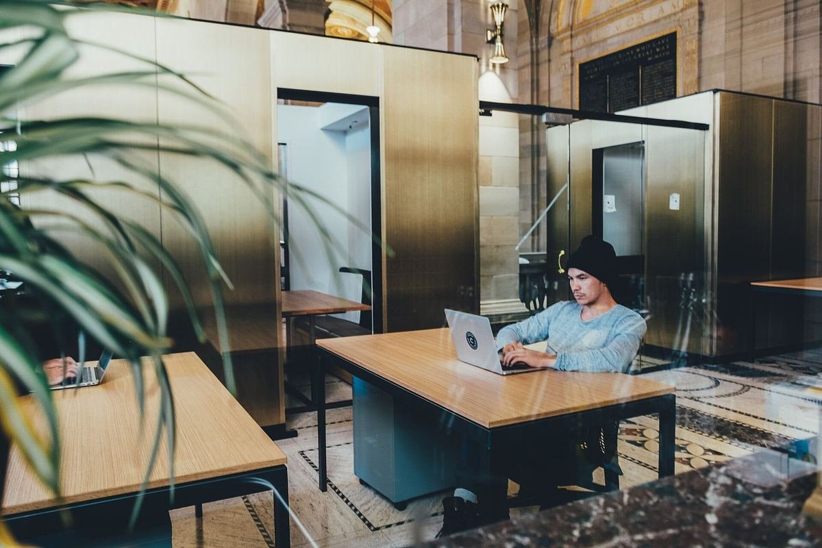 Open-plan office with staff at workstations